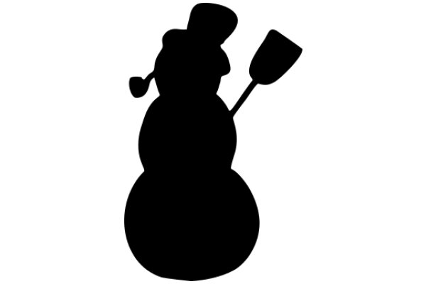 Silhouette of a Snowman with a Shovel