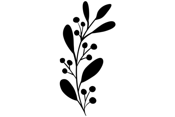 Elegant Black Silhouette of a Plant with Rounded Leaves and Stems