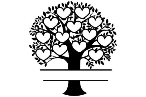 Silhouette of a Tree with Hearts