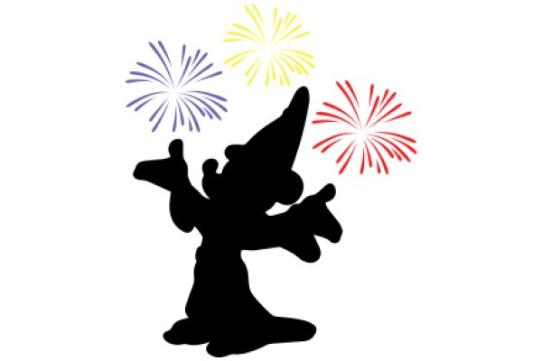 Celebrating the Magic of Fireworks with a Silhouette of a Wizard