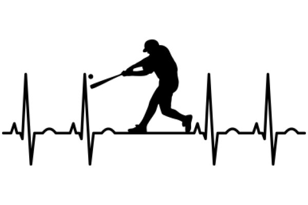 Silhouette of a Baseball Player Swinging a Bat with an EKG Heartbeat Line