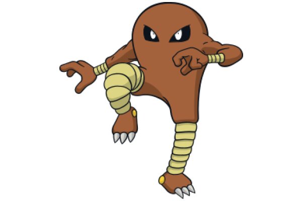 Pokémon-Inspired Character: A Brown, Striped Pokémon with a Yellow Arm and Legs