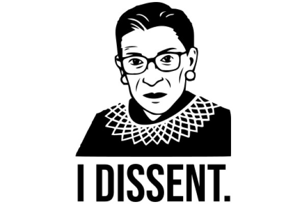 AWoman Wearing Glasses and a Necklace, with the Text 'I DISSENT' Below Her