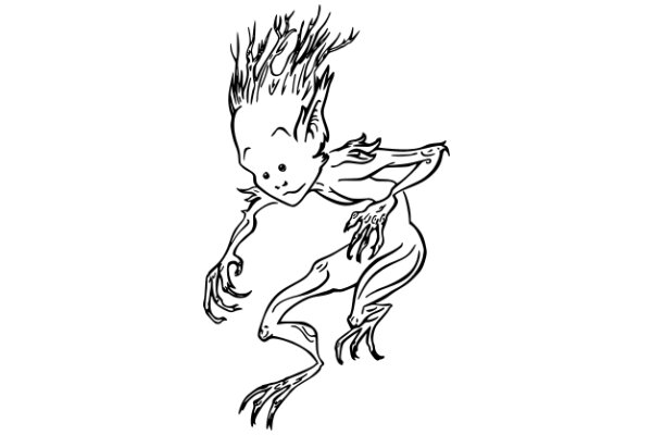 Whimsical Illustration of a Fantastical Creature with Spiky Hair and Fluttering Wings