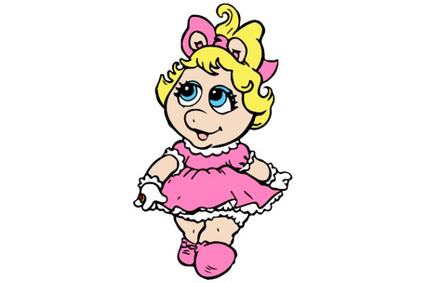 A Cute Cartoon Character in a Pink Dress and Pink Shoes