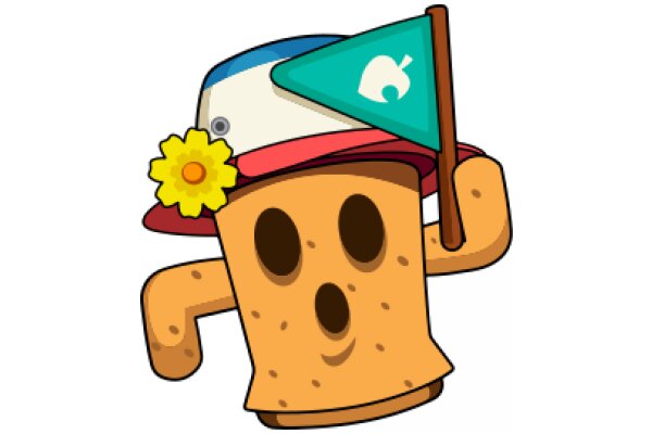 A Whimsical Character with a Flag and a Flower