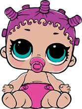 Adorable Cartoon Baby with Purple Hair and Pink Dress