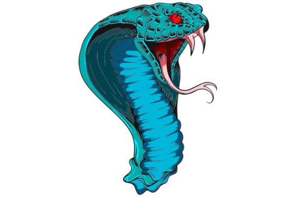 Vivid Illustration of a Blue Rattlesnake with a Red Eye and Pink Tongue