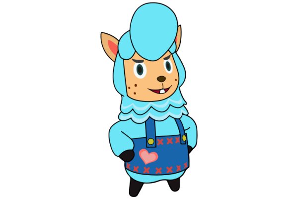 A Charming Cartoon Character: A Blue-Haired Animal with a Heart-Shaped Apron