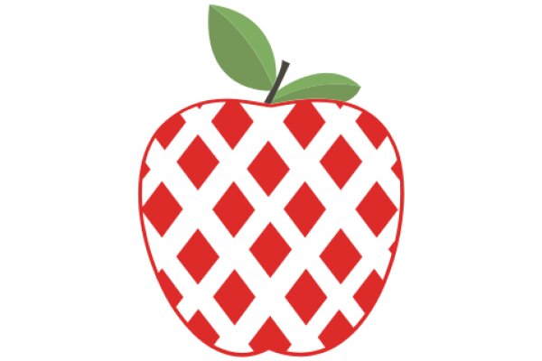 Vibrant Red Apple with a Green Leaf, Illustrated in a Stylized Pattern