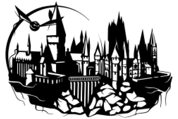 A Silhouette of a Medieval Town with a Clock Tower