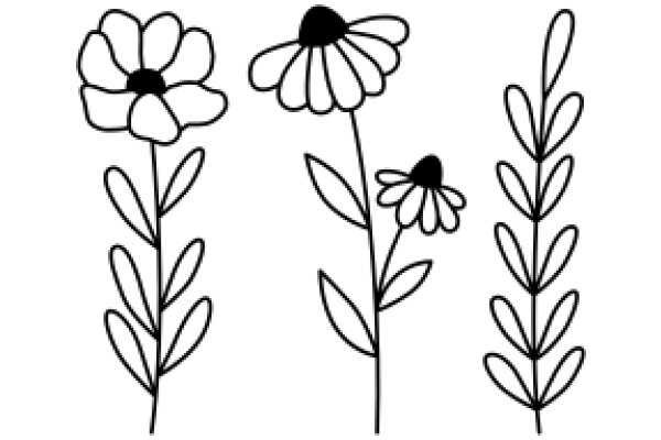 Simplicity in Nature: A Line Drawing of Three Flower Plants