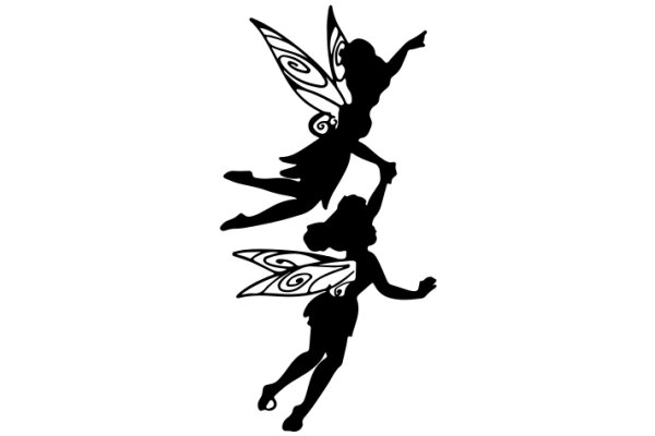 Silhouette of a Fairy and a Child in Flight