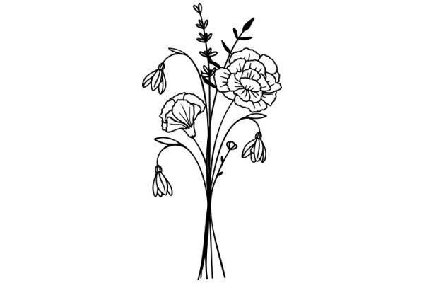 Floral Illustration: A Delicate Bouquet of Flowers and Leaves