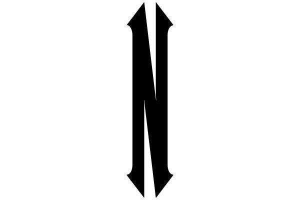 Stylized Black Letter 'N' with Arrows on a White Background