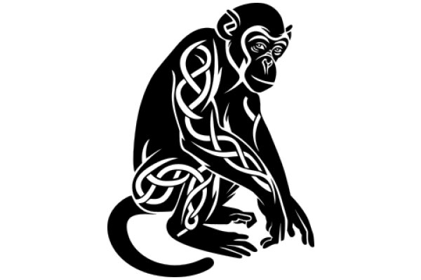 Monkey Silhouette with Intricate Designs