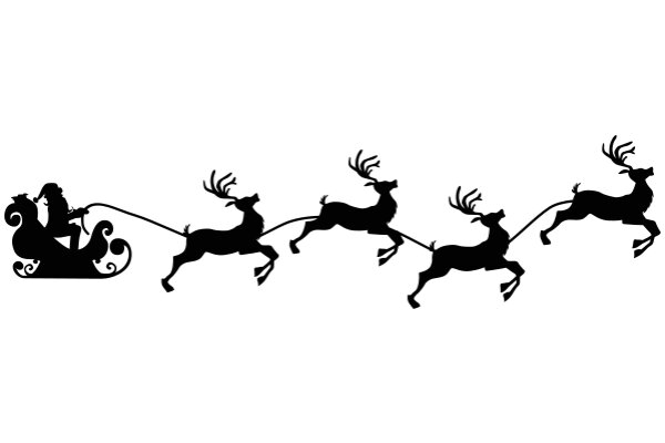 Silhouette of a Christmas Scene: Santa Claus and Reindeer