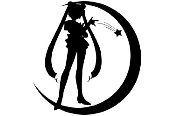 Silhouette of a Stylish Anime Character with a Crescent Moon and a Star