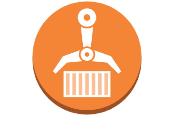 An Orange Icon with a Pixelated Design, Featuring a Gear and a Barcode