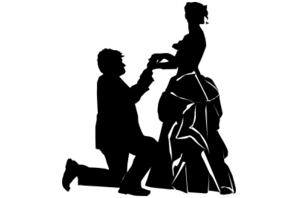 A Silhouette of a Romantic Scene: A Man Proposing to a Woman