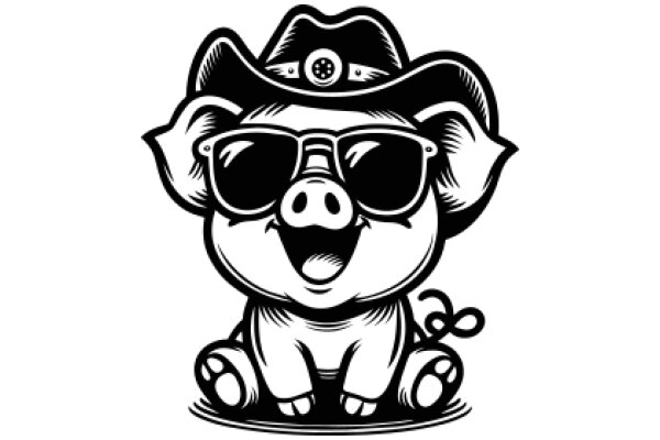 Stylish Pig Character with Sunglasses and Cowboy Hat