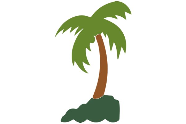 A Vibrant Illustration of a Palm Tree on a Rocky Shore