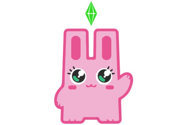 Adorable Pink Cartoon Character with Big Eyes and a Green Gem