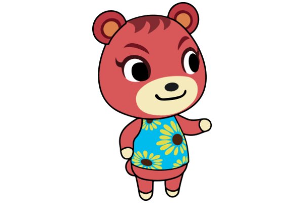 Cute Cartoon Bear with a Blue Flowered Shirt and a Smile