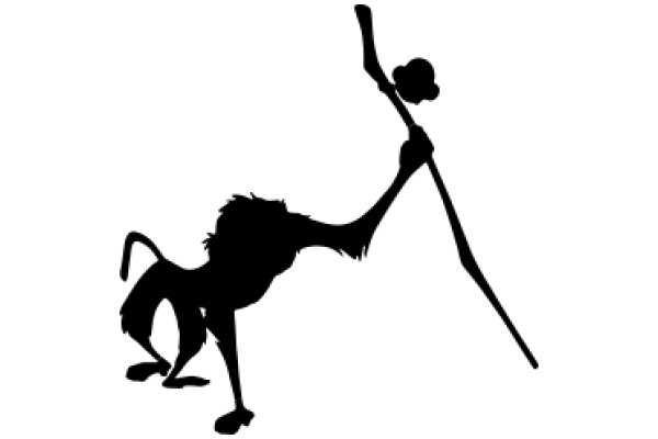 Silhouette of a Whimsical Creature with a Flowery Stick