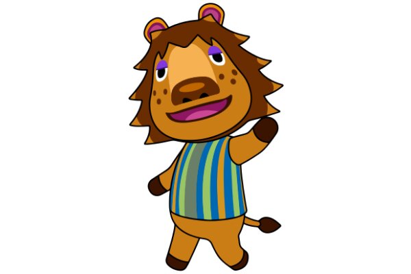 A Friendly Lion Character in a Striped Shirt