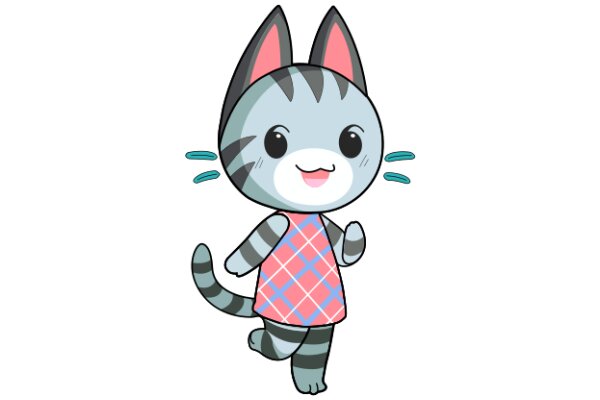 Adorable Cartoon Cat with a Pink and Blue Dress and Big Smile