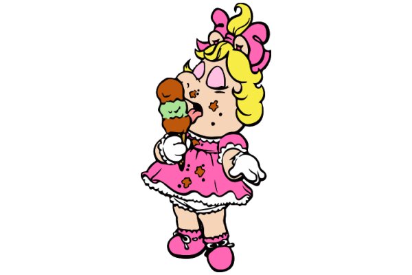 A Delightful Dessert Adventure: A Cartoon Character Enjoying a Cone of Ice Cream