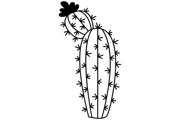 A Line Drawing of a Cactus with a Flower on Top