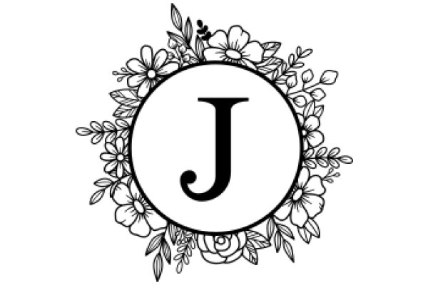 Monochrome Floral Design with Letter J