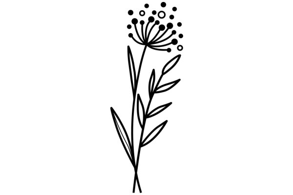 Line Drawing of a Flower with Leaves and Stems