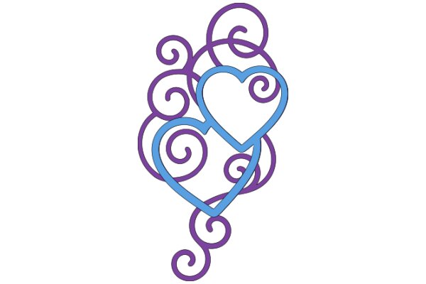 Stylized Purple and Blue Heart with Swirling Designs