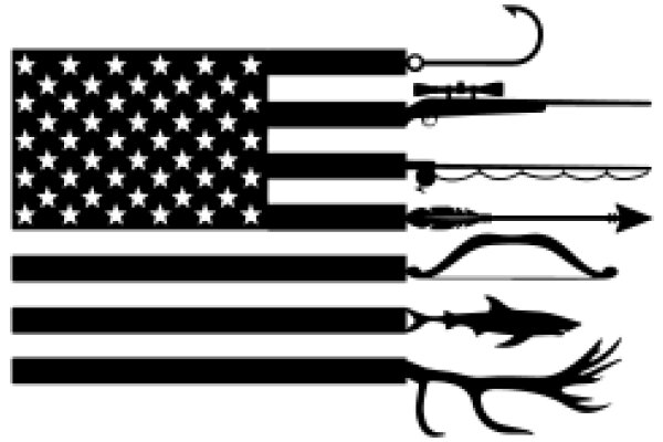 United States Flag with Symbols of Fishing and Hunting