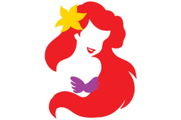 A Whimsical Red-Haired Character with a Yellow Flower and Purple Butterfly