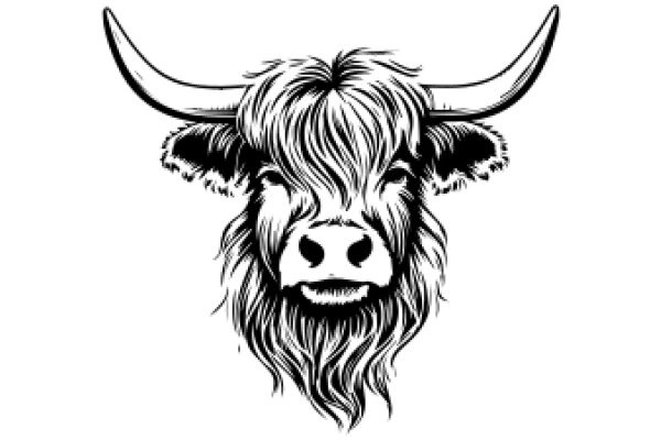 Stylized Illustration of a Long-Haired Bull with Horns