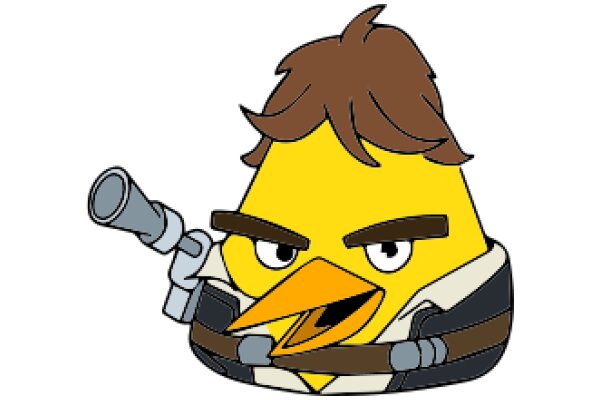 A Yellow Cartoon Bird with a Blaster and a Brown Belt