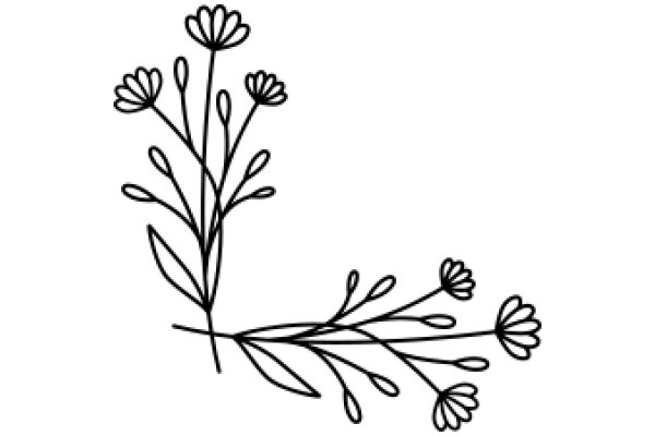 Elegant Black Line Drawing of Flowering Plant