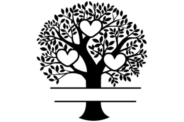 Silhouette of a Tree with Three Hearts