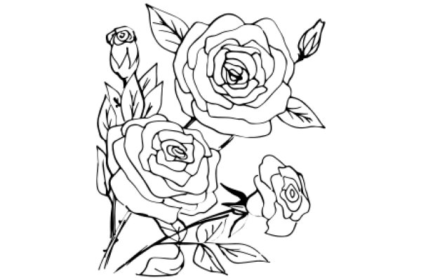 Elegant Rose Bouquet: A Line Art Illustration