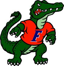 Fierce Alligator Mascot in Red and Blue Jersey