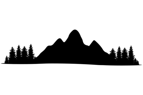 Silhouette of a Mountainous Landscape with Trees and a River