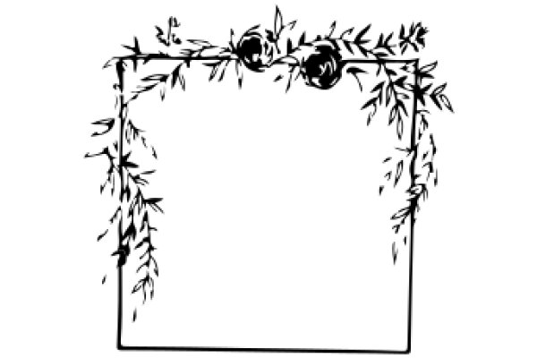 A Simple Line Drawing of a Rectangle with a Floral Decoration