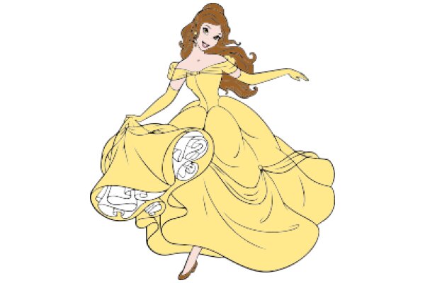 A Stylish Illustration of a Female Character in a Yellow Dress