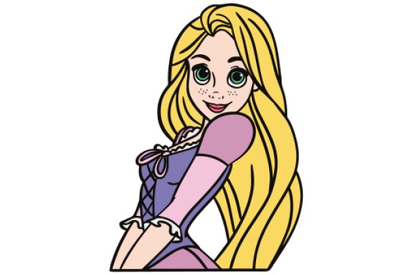 Stylized Illustration of a Blonde-Haired Cartoon Character with Pink Dress and Bowtie