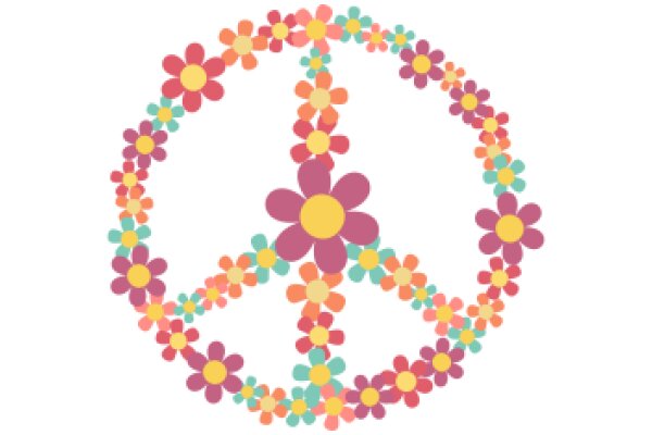 Vibrant Peace Sign with Colorful Flower Border