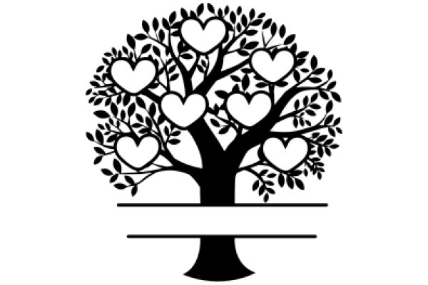 Silhouette of a Tree with Hearts as Leaves